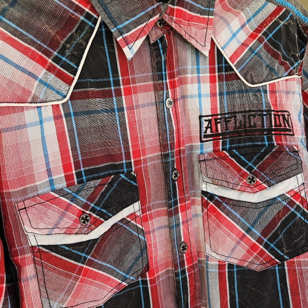 Affliction Button-Down Long Sleeve Plaid Shirt Si… - image 3